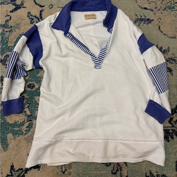 Free People Clean Prep Polo Viral Stripe Sweatshirt Large - Picture 1 of 3